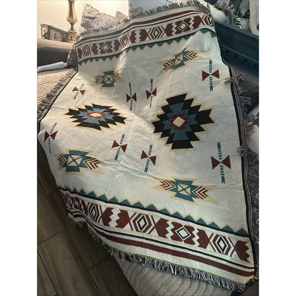 Aztec Design Throw Blanket 50x60 Afghan Tapestry Frills